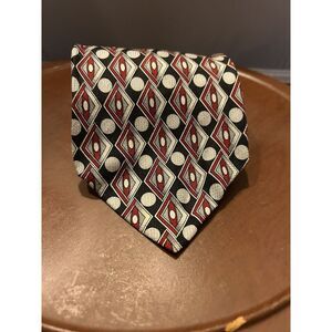 Louis Roth Men's Geometric Silk Tie‎ Black Red White Abstract